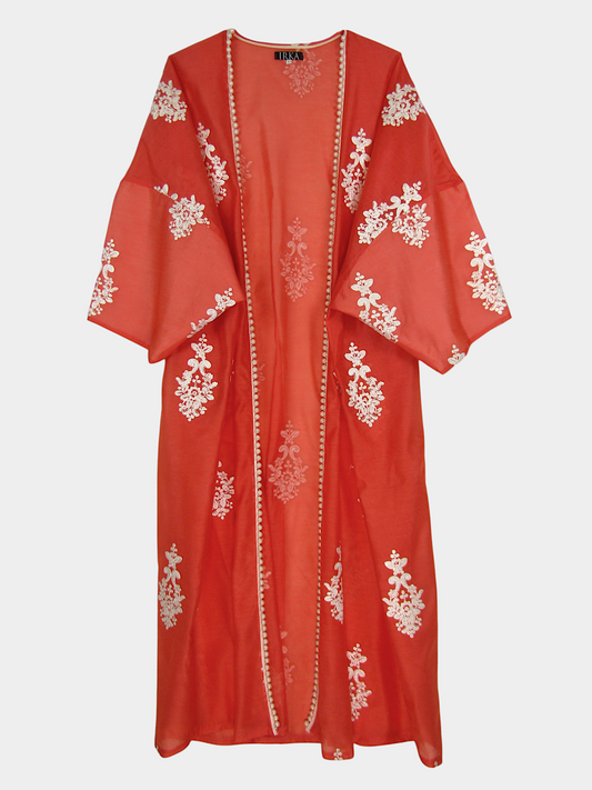 Coral Embroidered Kimono